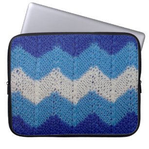 knitted fabric with striped figures blue and white laptop sleeve