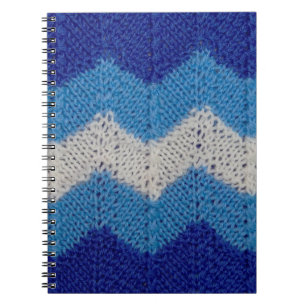 knitted fabric with striped figures blue and white notebook