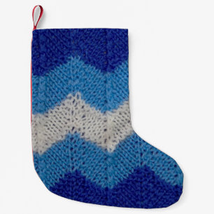 knitted fabric with striped figures blue and white small christmas stocking