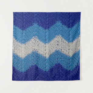knitted fabric with striped figures blue and white tapestry