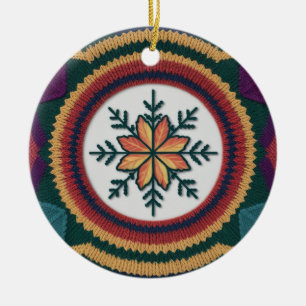Knitted Fall Leaf Snowflake Pattern Christmas Ceramic Ornament