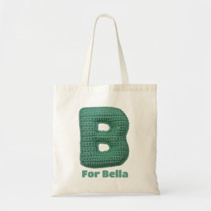 Knitted Green B For Initials Name Cute Modern Tote Bag