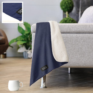 Knitted Look - True Navy with own Initials on a Sherpa Blanket
