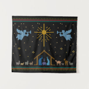 Knitted Nativity Ugly Christmas Sweater Christian Tapestry