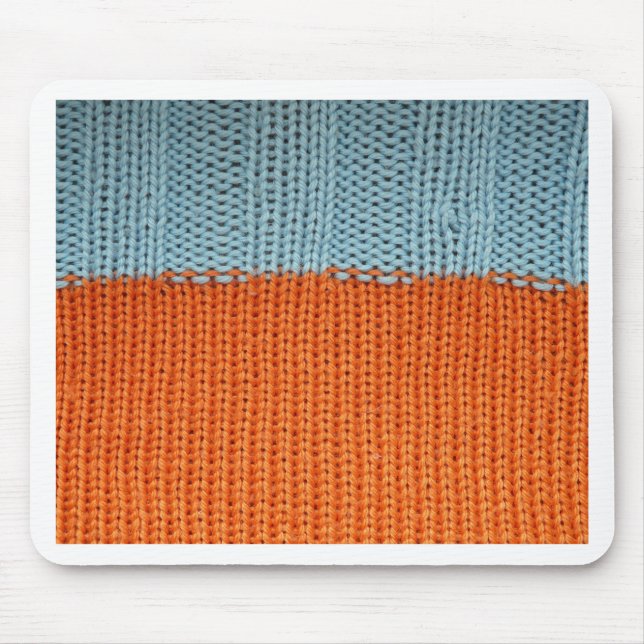 Knitted Orange and Teal Wool Mouse Pad (Front)
