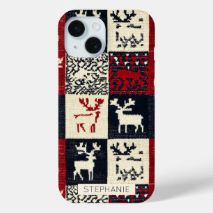 Knitted Patchwork Christmas Pattern   Rustic iPhone 15 Case