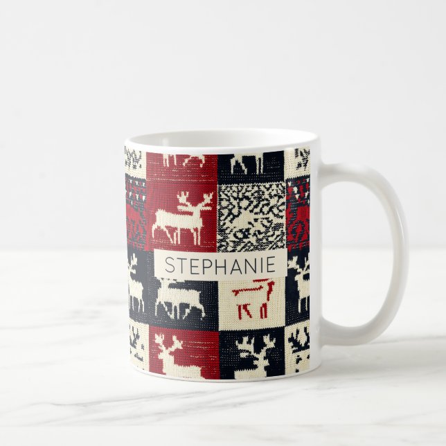 Knitted Patchwork Christmas Pattern | Rustic Coffee Mug (Right)
