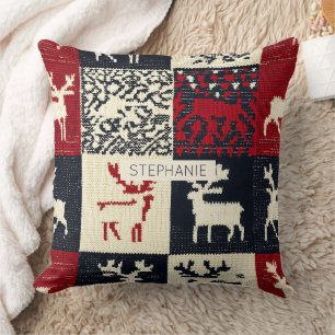 Knitted Patchwork Christmas Pattern Rustic Cushion