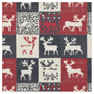 Knitted Patchwork Christmas Pattern Rustic Fabric