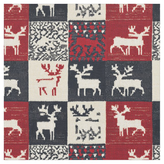 Knitted Patchwork Christmas Pattern | Rustic Fabric (Close Up)