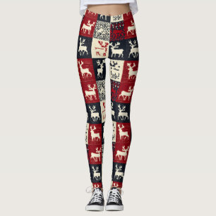 Knitted Patchwork Christmas Pattern Rustic Leggings