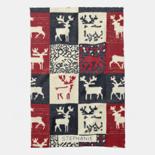 Knitted Patchwork Christmas Pattern   Rustic Tea Towel