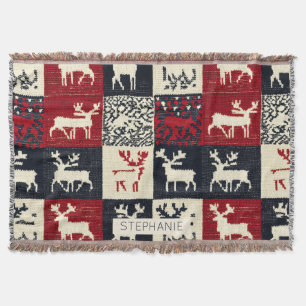 Knitted Patchwork Christmas Pattern Rustic Throw Blanket