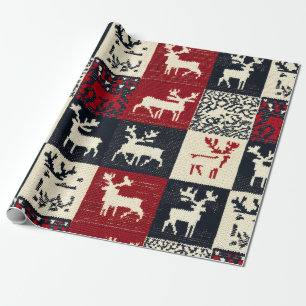 Knitted Patchwork Christmas Pattern Rustic Wrapping Paper