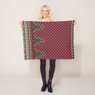Knitted pattern with christmas trees fleece blanket