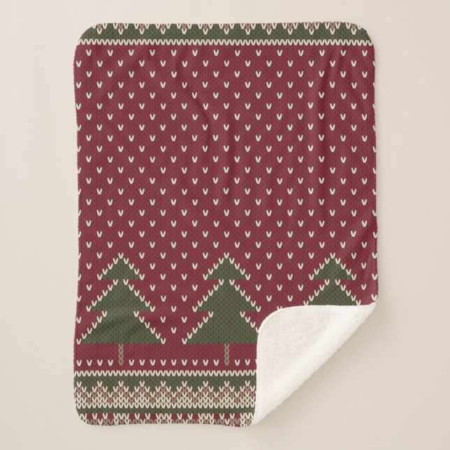 Knitted pattern with christmas trees sherpa blanket (Front)