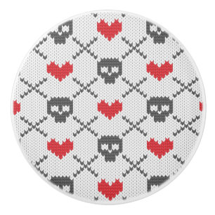 Knitted pattern with skulls ceramic knob