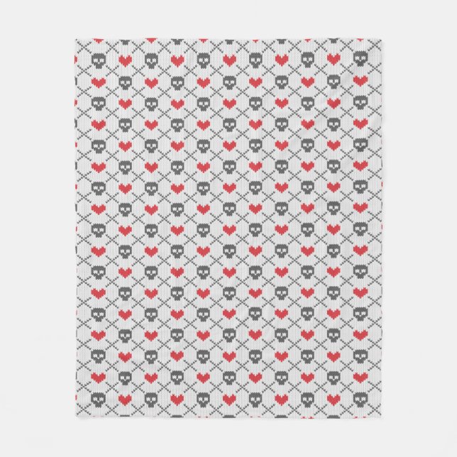Knitted pattern with skulls fleece blanket (Front)