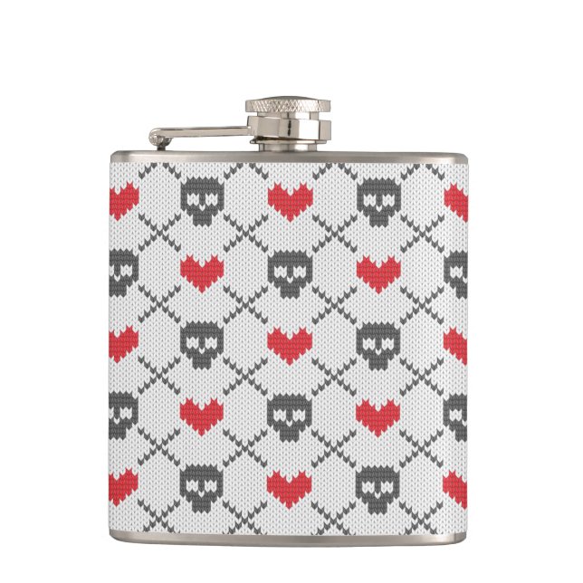 Knitted pattern with skulls hip flask (Front)