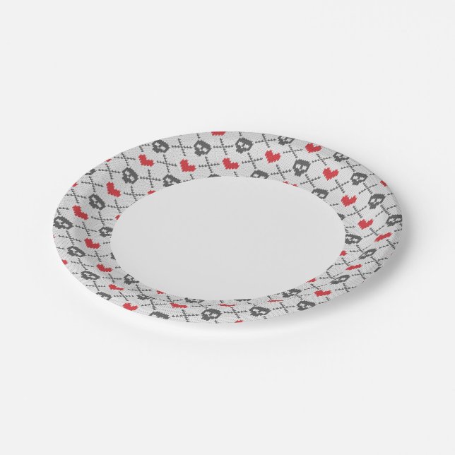 Knitted pattern with skulls paper plate (Angled)