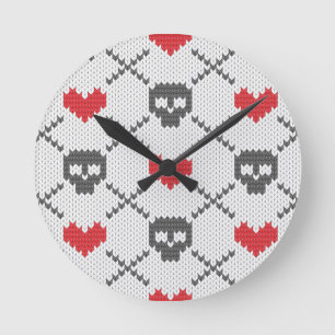 Knitted pattern with skulls round clock
