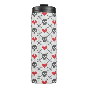 Knitted pattern with skulls thermal tumbler