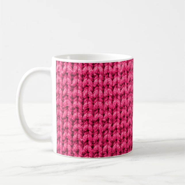 Knitted pink background. Yarn texture. Vertical kn Coffee Mug (Left)