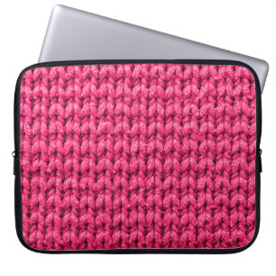 Knitted pink background. Yarn texture. Vertical kn Laptop Sleeve