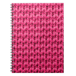 Knitted pink background. Yarn texture. Vertical kn Notebook