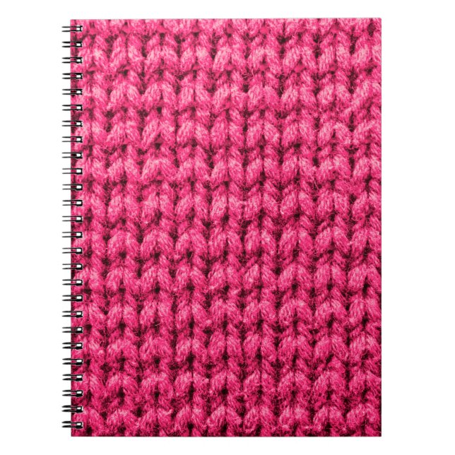 Knitted pink background. Yarn texture. Vertical kn Notebook (Front)