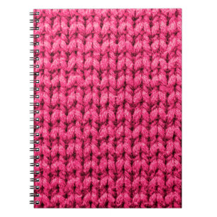 Knitted pink background. Yarn texture. Vertical kn Notebook