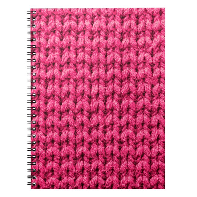 Knitted pink background. Yarn texture. Vertical kn Notebook (Front)