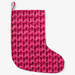 Knitted pink background. Yarn texture. Vertical kn Small Christmas Stocking