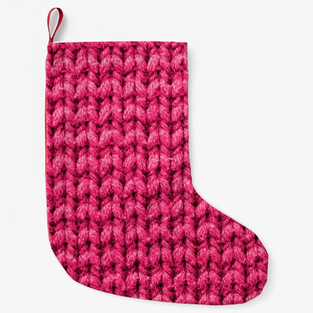 Knitted pink background. Yarn texture. Vertical kn Small Christmas Stocking (Front)