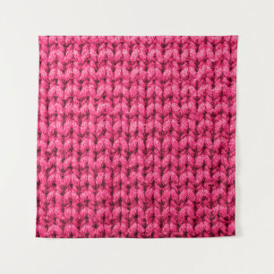 Knitted pink background. Yarn texture. Vertical kn Tapestry