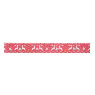 Knitted red deers pattern satin ribbon
