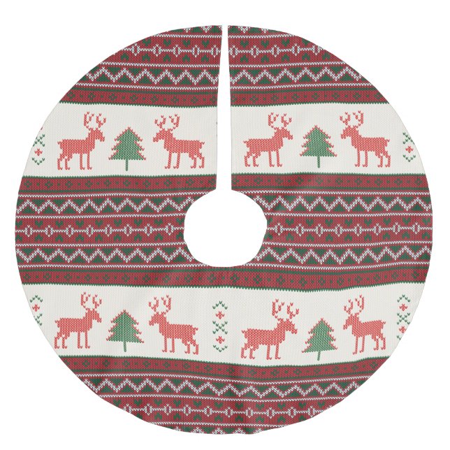 Knitted Reindeer Christmas Tree Pattern | Holidays Brushed Polyester Tree Skirt (Front)