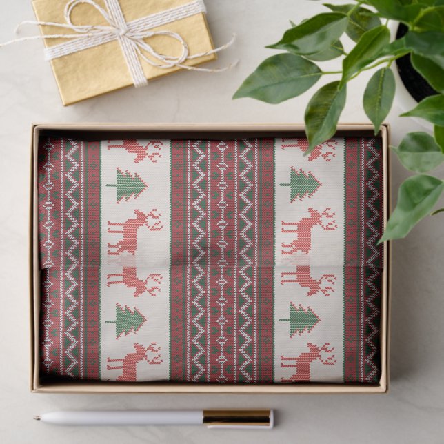 Knitted Reindeer Christmas Tree Pattern | Holidays Tissue Paper (Gift)