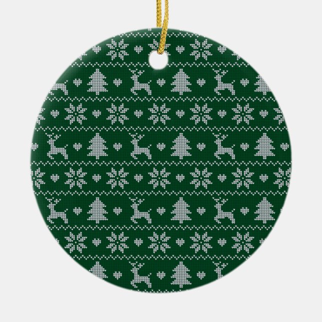 Knitted seamless Christmas pattern Ceramic Ornament (Front)