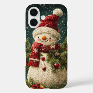 Knitted Snowman  Festive Evergreen Branches Xmas iPhone 16 Case