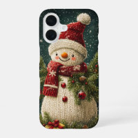 Knitted Snowman Festive Evergreen Branches Xmas