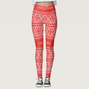Knitted Stitch Pattern1 Red/White ID208 Leggings