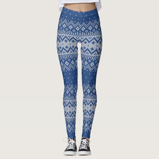 Knitted Stitch Pattern5 Navy Blue ID208 Leggings (Front)