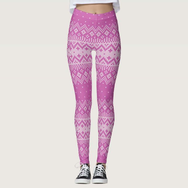 Knitted Stitch Pattern Orchid Pink ID208 Leggings (Front)