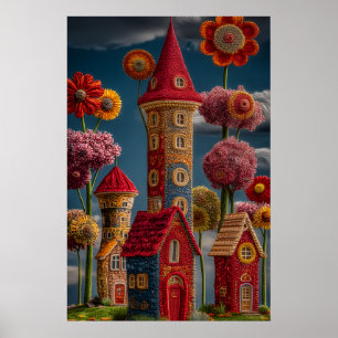 Knitted Style Whimsical Fairy Tale Village Poster