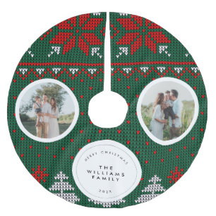Knitted Sweater Pattern Family Photo Brushed Polyester Tree Skirt