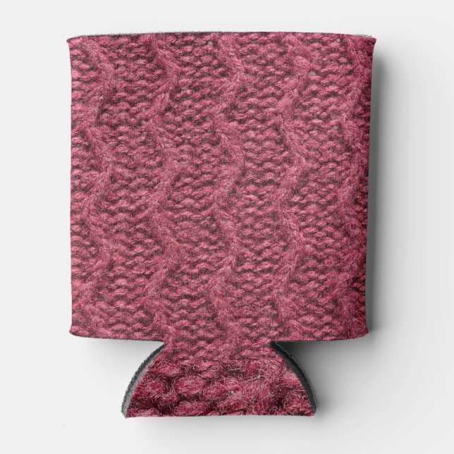 Knitted sweater texture, cherry purple. can cooler (Front)