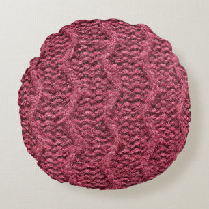 Knitted sweater texture, cherry purple. round cushion