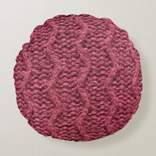 Knitted sweater texture, cherry purple. round cushion (Front)