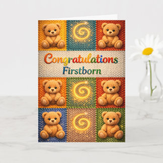 Knitted teddy bear birthday card description